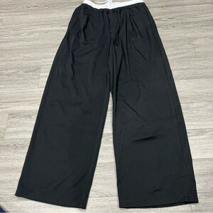Musera Black Wide-Leg Pants, white tie band L
